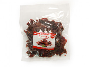 Фрайчизы со вкусом сметана и лук (100 гр.): Говядина вяленая (строганина)